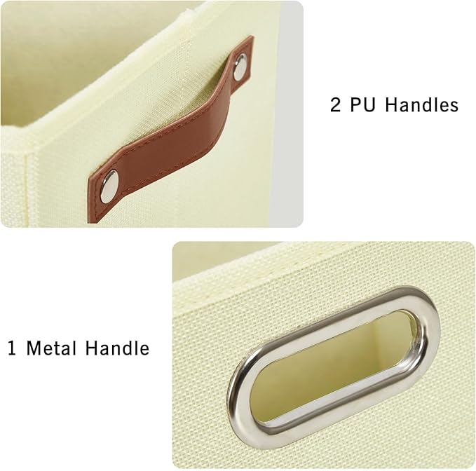3-Pack Foldable Fabric Storage Bins with Durable PU & Metal Handles , Collapsible Storage Baskets for Shelves, Home Storage, Closet Organizers, Living Room(17"x11.8"x11.8", Beige)