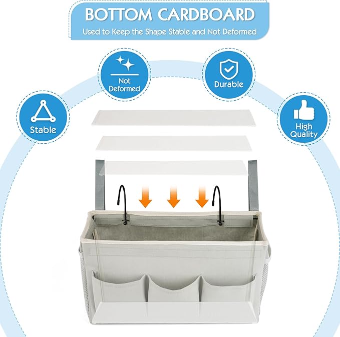 Bedside Storage Caddy/Bedside Hanging Storage Bag for Headboards Bunk Beds Dorm Rooms Book Phone Magazine Holder (New Grey)-NeatNest