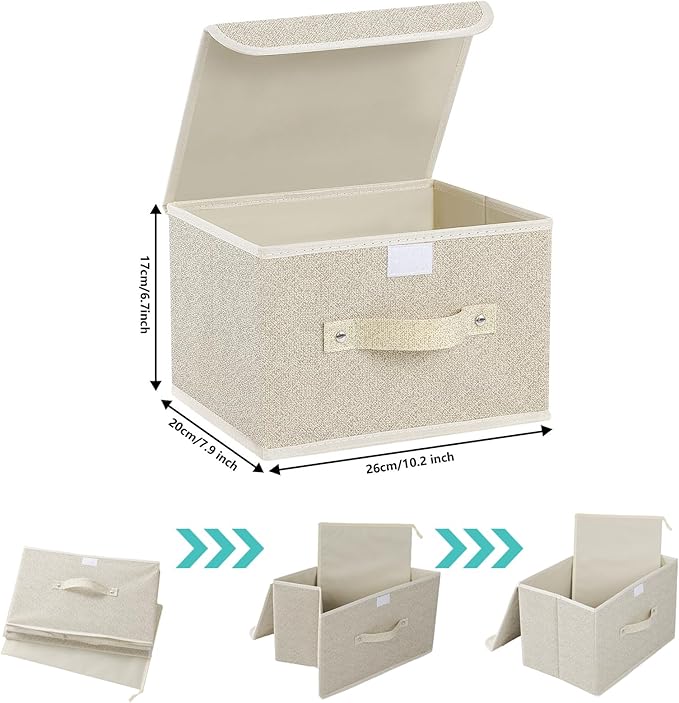 Fabric Storage Bins Cube Organizers with Flip-Top Lid and Handles,Storage Boxes for Organizing Home,Office,and Closet,Grey and Beige,3 Pack 10.2 X 7.9 X 6.7 in-NeatNest