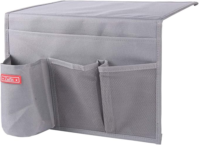 Bedside Storage Organizer - Table Cabinet Organizer Caddy for Remotes, Phone, Glasses (4 Pockets - Grey)-NeatNest