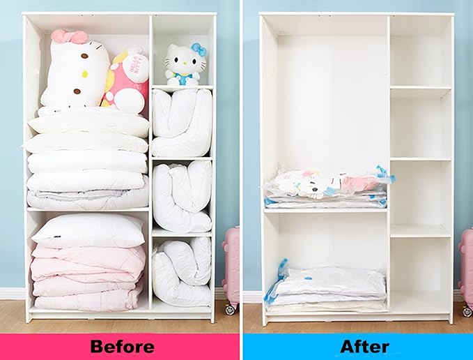 Vacuum Storage Bags Space Saving Bags for Comforters Clothes Pillow Bedding Blanket Storage, Double Zip Lock Seal & Leak Valve, Free Travel Hand Pump Included (6 Pack Medium - 28 * 20 inches)-NeatNest