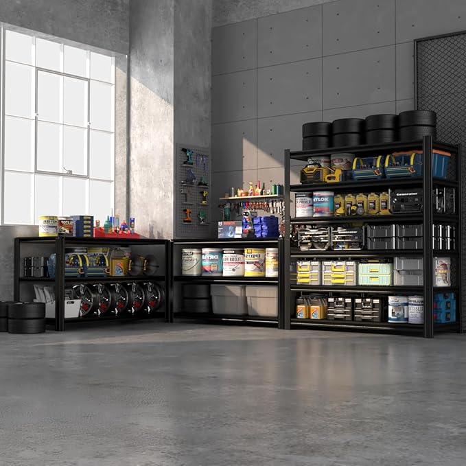 6 Tier Metal Shelving Unit 84" H x 55.12" W x 24" D, 3600LBS Adjustable Storage Shelves, Heavy Duty Garage Shelves for Warehouse, Basement, Kitchen, Pantry, Living Room, Black-NeatNest
