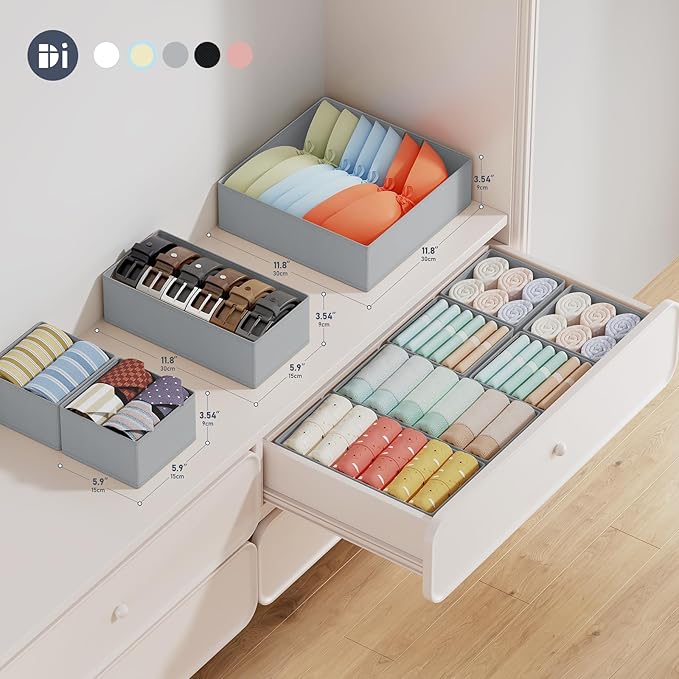 DIMJ Drawer Organizer Clothes Storage - 18 Pack Baby Dresser Organizer for Nursery, Foldable Closet Drawer Organizer Bins for Bedroom Organization, Fabric Storage Dividers for Socks, Underwears, Bras-NeatNest