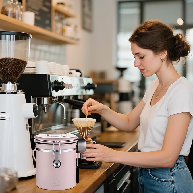 Bincoo Pink Coffee Canister, Large Stainless Steel Coffee Bean Storage Container with Date Tracker (800ML)-NeatNest