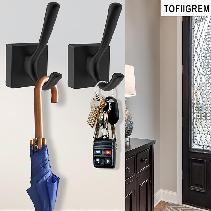 Black Wall Hooks - Coat & Towel Hooks (4 Pack, Heavy Duty, Modern Style)-NeatNest