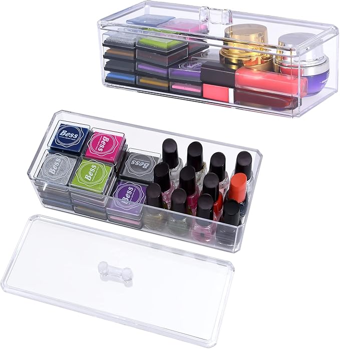 dedoot Plastic Drawer Organizer, Clear Acrylic Vanity Desk Storage and Organizer, Bathroom Display Storage Container with Lid for Jewelry, Small Items 9.17x3.7X3.46 Inch-NeatNest