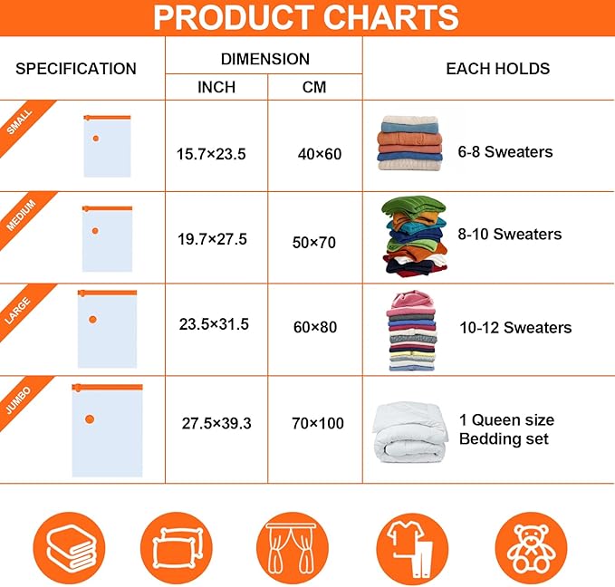 AGPTEK 16 Pack Vacuum Storage Bags(4 Jumbo/Large/Medium/Small) Compression Storage Bags for Blankets Clothes, Space Saver Vacuum Seal Bags for Clothing Bedding Travelling Luggage(Electric Pump)-NeatNest