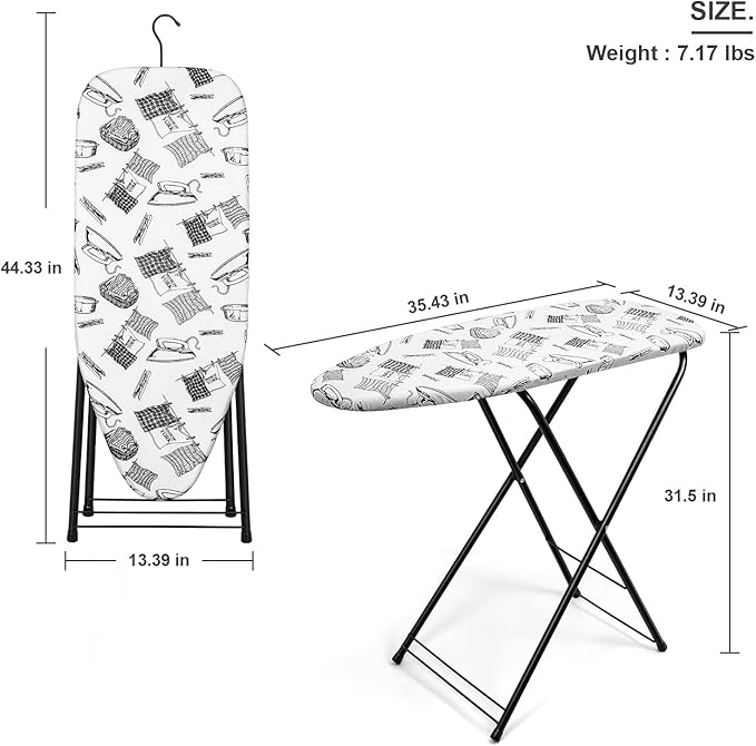 Duwee 13"×35" Ironing Board Small with Heat Resistant Cover,Folding Compact Ironing Board,Light Weight,Easy to Storage