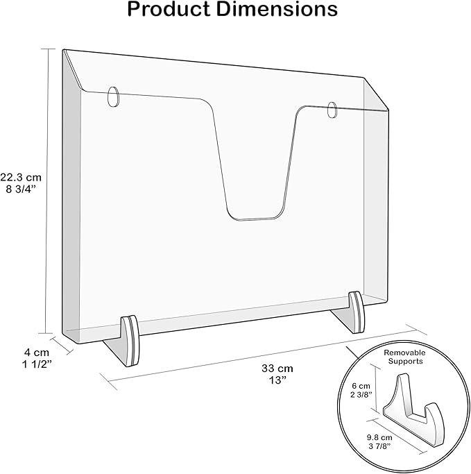 Acrimet Pocket File Holder Horizontal Design Brochure Display (for Wall Mount or Countertop Use) (Removable Supports Included) (Letter Size) (Black Color)