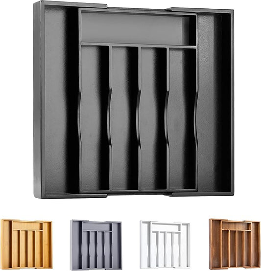Bellsal Black Silverware Organizer Kitchen Drawer Organizer Expandable Bamboo Utensil Holder Cutlery Tray for Kitchen Utensil and Flatware Bedroom Office-NeatNest