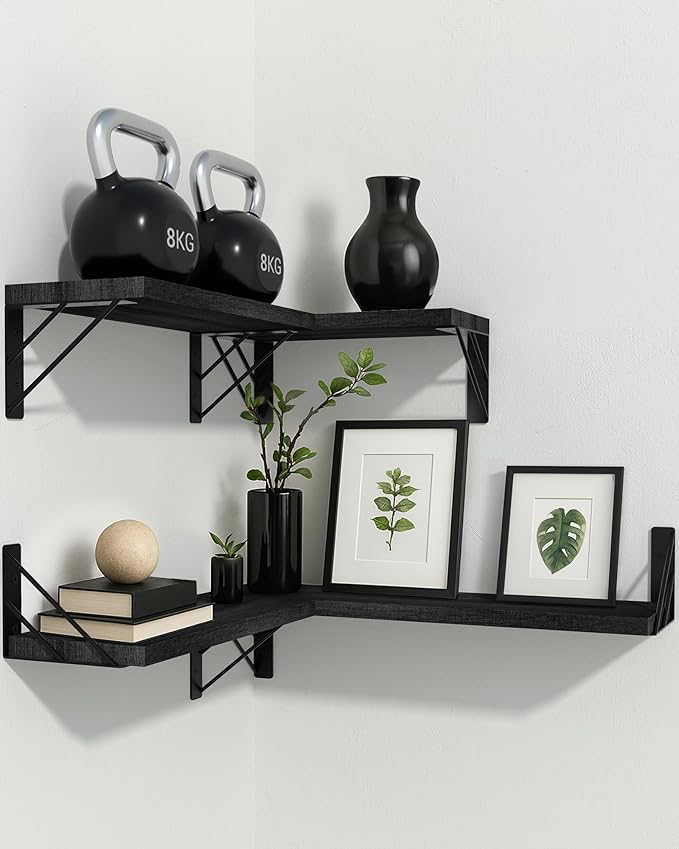 BAYKA Wall Shelves for Bedroom Decor, Floating Shelves for Wall Storage, Display Mounted Rustic Wood Shelf for Books,Plants,Corner Shelves for Bathroom,Kitchen,Living Room(Set of 4)-NeatNest