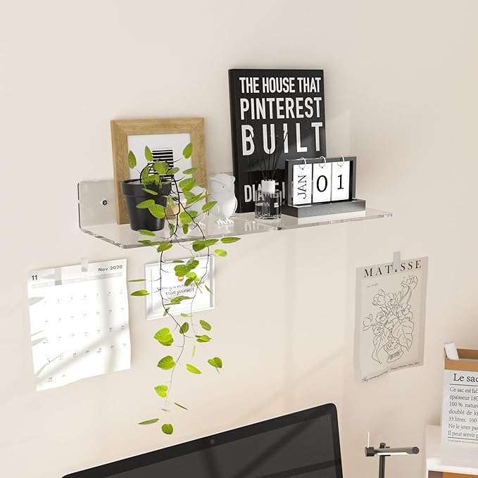 9 Inches Acrylic Wall Shelves 2 Pack, Floating Shelf for Wall Mounting, Acrylic Display Ledges for Funko Pop Figures, Home Décor, Living Room, Gaming Room, Plants(9 inch, Clear)-NeatNest