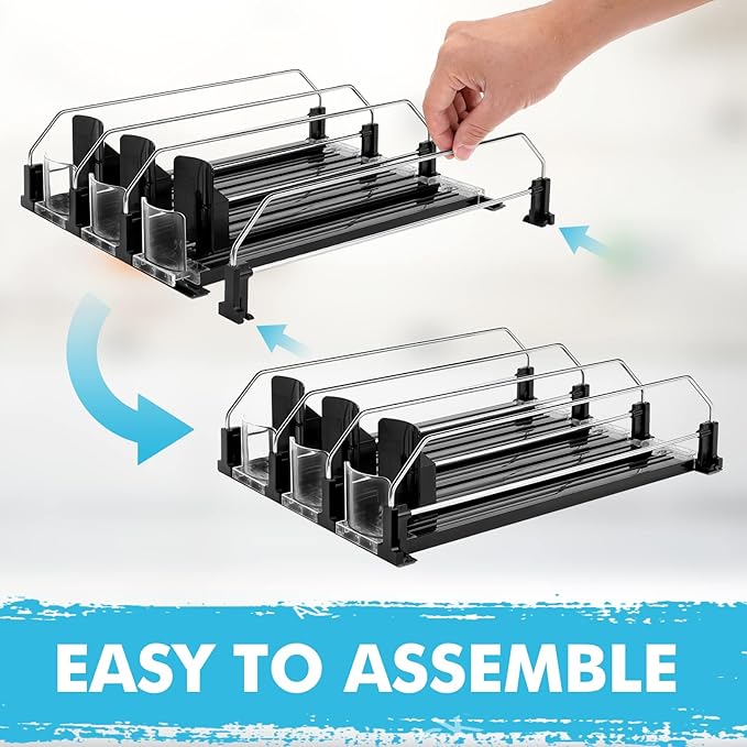 Drink Dispenser for Refrigerator, Self-Pushing Soda Can Organizer for Fridge, 3 Rows has been Assembled, Automatic Can Organizer with Spring Loaded for Refrigerator Holds 12 cans, Black