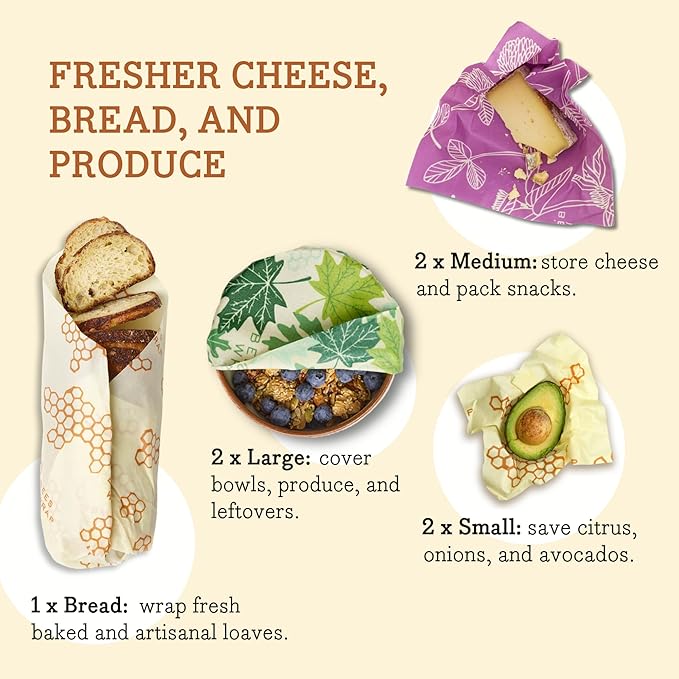 Bee's Wrap Beeswax Wraps for Food - Assorted 7 Pack (2S, 2M, 2L, & 1 Bread) Made in USA Reusable & Organic Food Wraps & Bowl Covers - Eco-Friendly Alternative to Aluminum Foil & Plastic Wrap-NeatNest