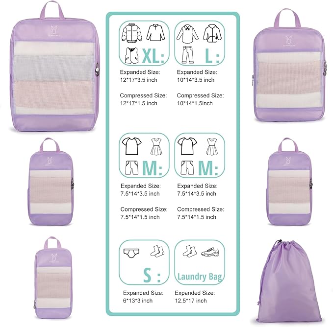 Expandable Compression Packing Cubes for Suitcases,6 Set Lightweight Compressible Travel Packing Organizer for Carry on Suitcase,Organizer Bags Set as Travel Essentials for Women-NeatNest