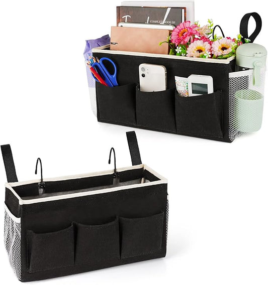 Bedside Caddy Bedside Organizer Bedside Storage Caddy with Fixed Straps and Water Bottle Holder for Home College Dorm Bunk Bed Hospital Bed Crib Bed Rails (2pcs Black)-NeatNest