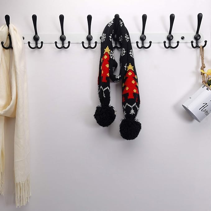 Dseap Coat Rack Wall Mount - 29.5” Long 8-Tri-Hooks Heavy Duty Coat Hanger Rail Wall Hooks for Hanging Coats Hats Clothing Clothes Purse Mudroom Entryway, White & Black-NeatNest