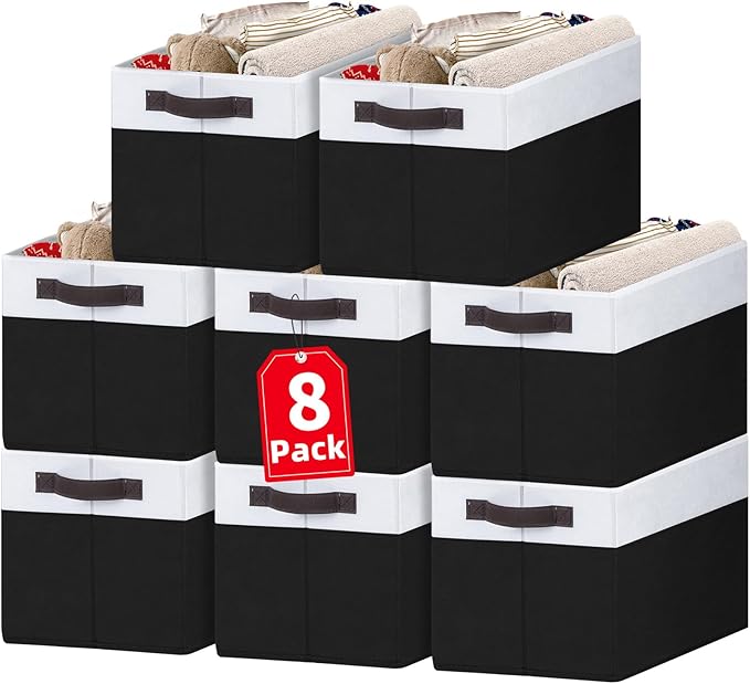 Criusia 8 Pack Large Storage Baskets for Room Organization, Multi-Purpose Bins for Closet, Shelves, Kitchen, Office, Decorative Fabric Foldable Storage Boxes with Handles (14L*10W*9.5H)-NeatNest