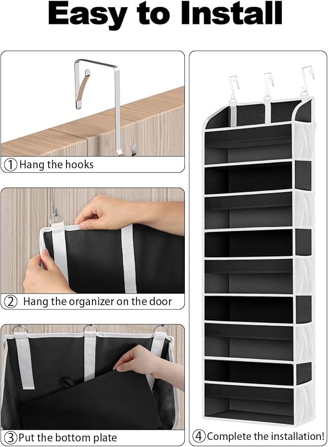 1 Pack Over The Door Storage Organizer with 5 Pockets 10 Mesh Side Pockets, 44 lbs Weight Capacity Door Hanging Organizers and Storage for Bedroom,Bathroom,Nursery,Pantry,Dorm(Black)-NeatNest