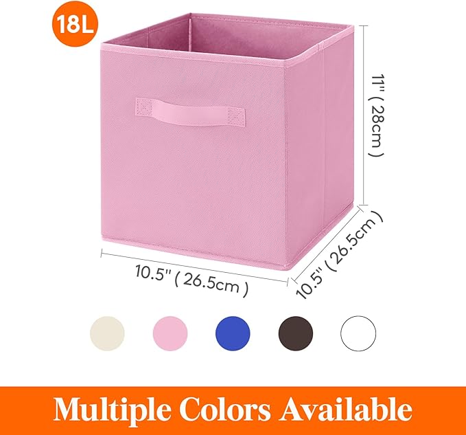 Lifewit 12 Packs Storage Cubes, 11 Inch Cube Storage Bins, Foldable Decorative Fabric Storage Baskets for Organizing Home Organizers with Handles for Shelves, Closet,Pink