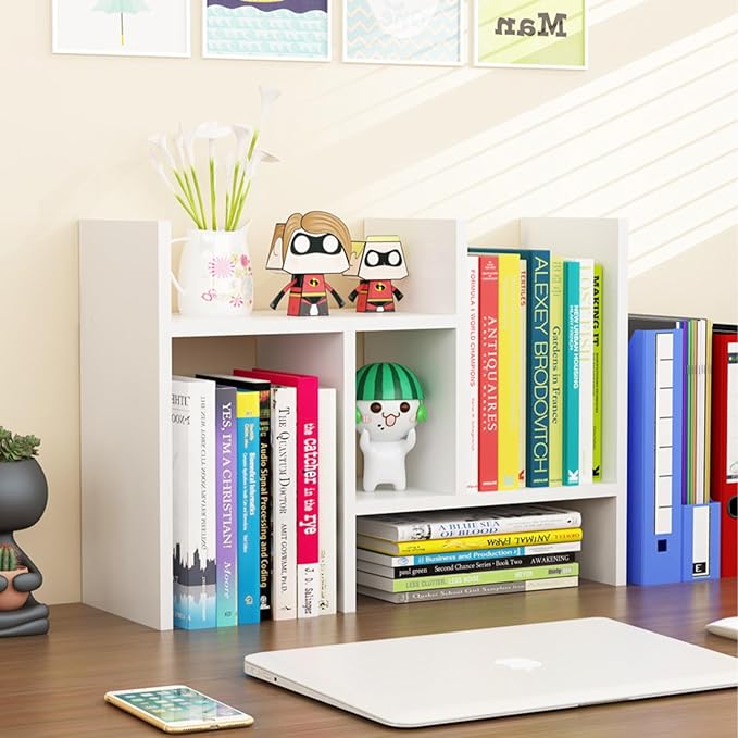 ShellKingdom Desk Shelf Organizer, H-Shaped Desktop Shelves, Adjustable Desktop Corner Shelf, Bookshelf Storage Rack and Cubicle Decor for Desk, Tabletop, School, Office, Dorm Desk Organizer - White-NeatNest