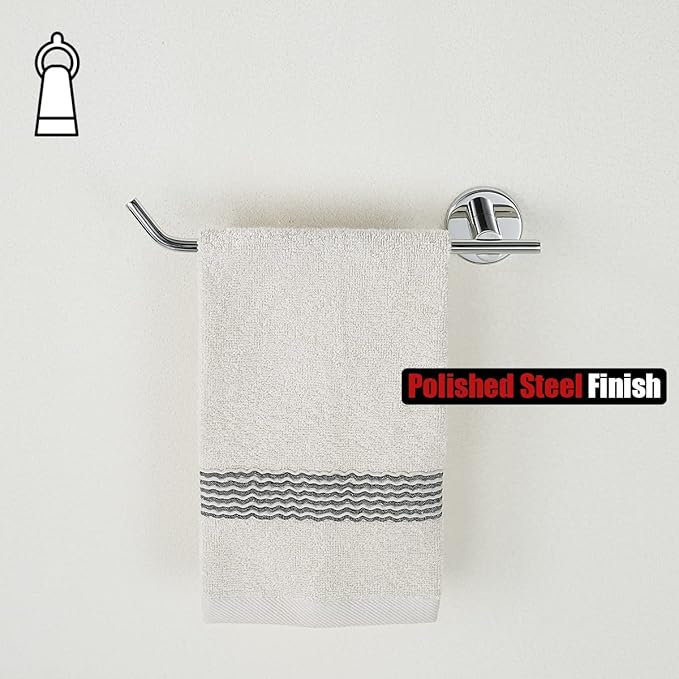 JQK Chrome Hand Towel Bar, Stainless Steel Towel Ring for Bathroom, 9 Inch Necklace Holder Matte Black Wall Mount Left Hand, TR101-CH