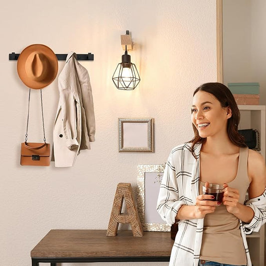 Coat Rack Wall Mount, Metal Coat Hanger with 5 Hooks, Heavy Duty, Black, 1 Pcs-NeatNest