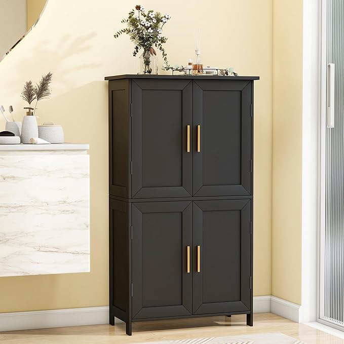 Bathroom Storage Floor Cabinet Freestanding Organizer with Adjustable Shelves for Bathroom Bedroom Laundry Room,4 Doors-NeatNest