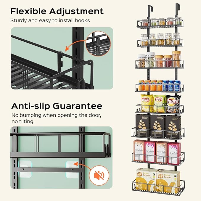 Black 8-Tier Over The Door Pantry Organizer, Pantry Organization And Storage, Metal Hanging Spice Rack Shelves Door, Home & Kitchen Essentials, Laundry Room Bathroom Organization-NeatNest