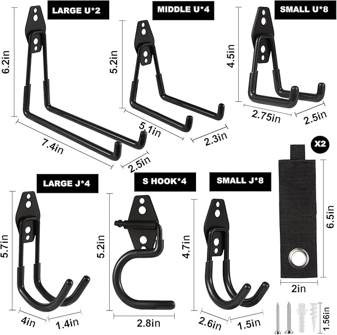 Garage Hook Heavy Duty Wall Storage Hangers, 32 Pack Garage Storage Hooks Steel Tool Black for Ladders, Ropes, Garden Tools-NeatNest