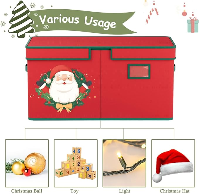 Christmas Ornament Storage Box Christmas Ornament Storage Organizer with Adjustable Divider 128 Ornaments 600D Oxford Fabric Christmas Storage Containers Holiday Ornament Storage Box-NeatNest