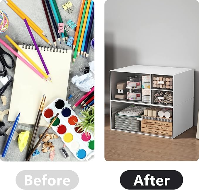 Desk Organizer Stackable Storage Drawers with 3 Compartments Stackable Drawers Great for Desk Storage, Makeup Storage Bathroom Organization Accessories Etc (White)-NeatNest