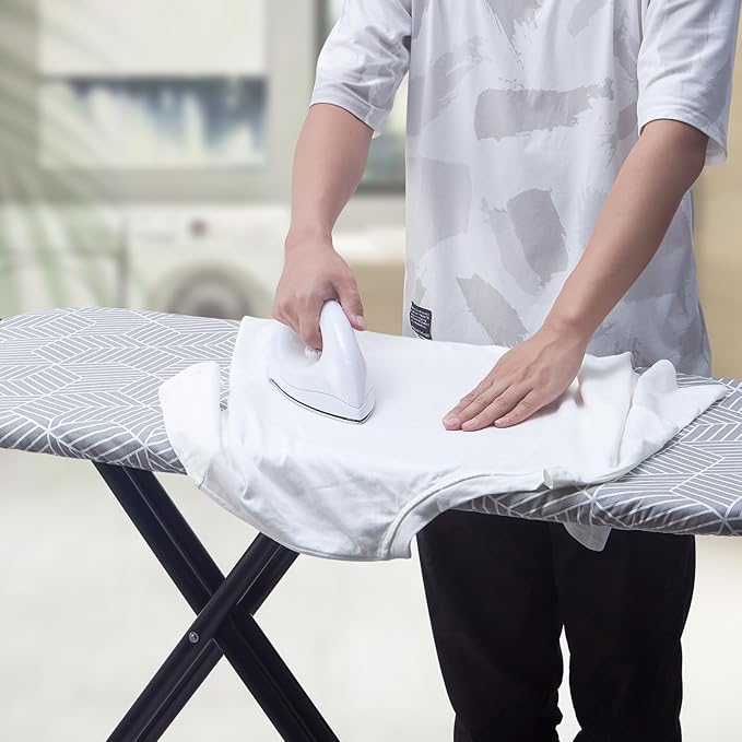 Extra Wide Ironing Board Cover and Pad 18 x 54 inch Heat Reflective with Hook and Loop Fasteners, Thick Padding with Elasticized Edges, 3 Layers Iron Board Cover (Gray Cube)