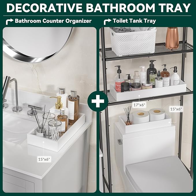 Bamboo Drawer Organizer, Extra Large Silverware Organizer for Kitchen Drawer, Stackable Utensil Organizer, 2 Pcs Toilet Tank Topper Tray, Wooden Toilet Paper Basket (White, 17 X 6 X 2 Inch)-NeatNest