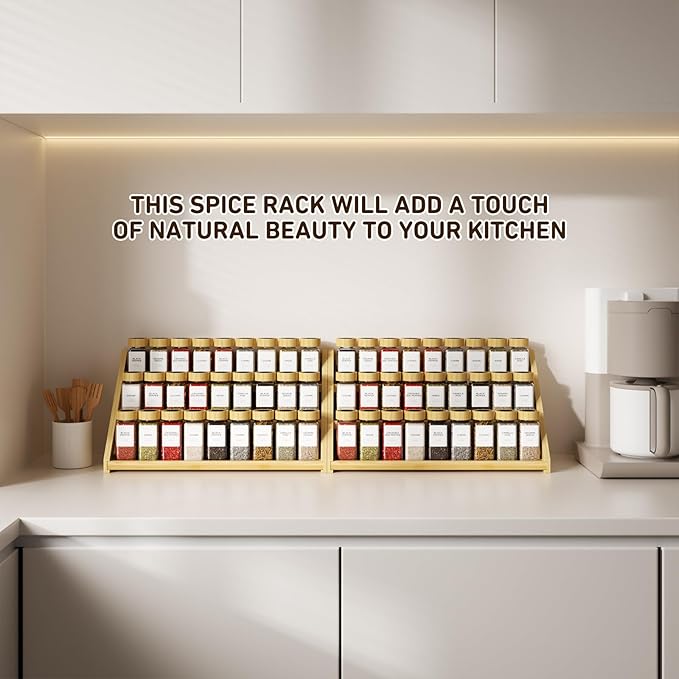 Bamboo Tiered Spice Rack, for Countertop Spice Organizer for Pantry Spice Shelf Organizer Kitchen Spices Rack,Cabinet spice rack,Cabinet seasoning rack