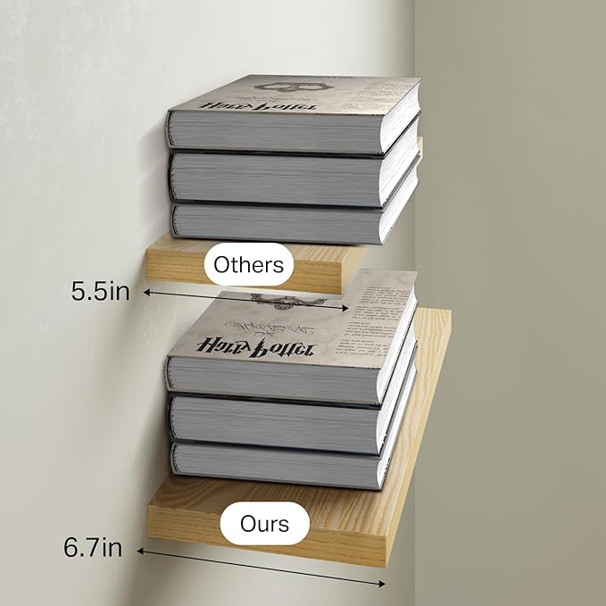 BAYKA Floating Shelves for Wall, Wall Mounted Rustic Wood Shelves for Bathroom, Bedroom, Living Room, Kitchen,Small Hanging Shelf for Books/Storage/Room Decor (Oak-Toned, Set of 3, 15.7in)-NeatNest