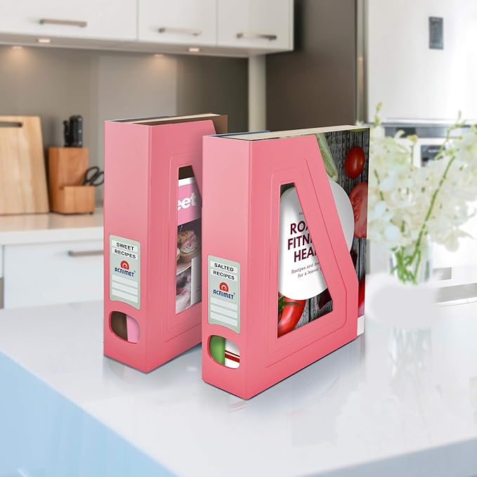 Acrimet Magazine File Holder, Durable Rack, Space-Saving Organizer (Plastic) (Solid Pink Color) (2 pack)