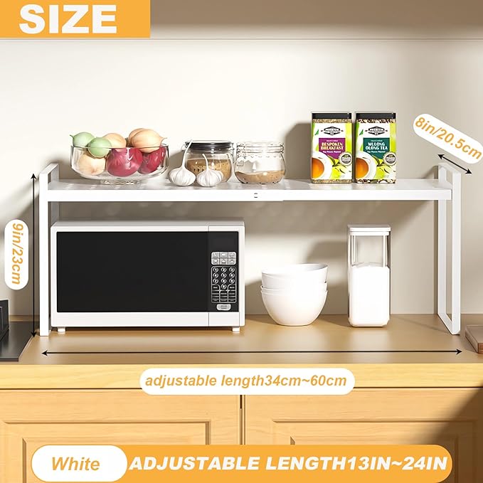 Expandable Metal Kitchen Storage Shelves,Kitchen Cabinet and Counter Shelf Organizer for Bathroom Bedroom Office Table Desk Pantry Storage