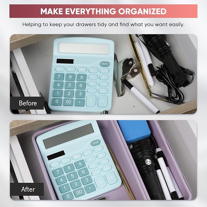 32 Pcs Desk Drawer Organizer Office Organization Tray Versatile Vanity Organizer with Nonslip Pads Makeup for Divider Drawer Storage Box Container for Kitchen Bedroom(Purple)