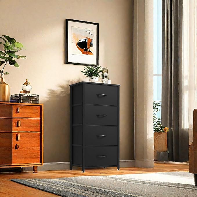 DWVO Storage Tower with 4 Drawers - Fabric Dresser, Organizer Unit, Living Room, Closets - Sturdy Steel Frame, Easy Pull Fabric Bins & Wooden Top-NeatNest