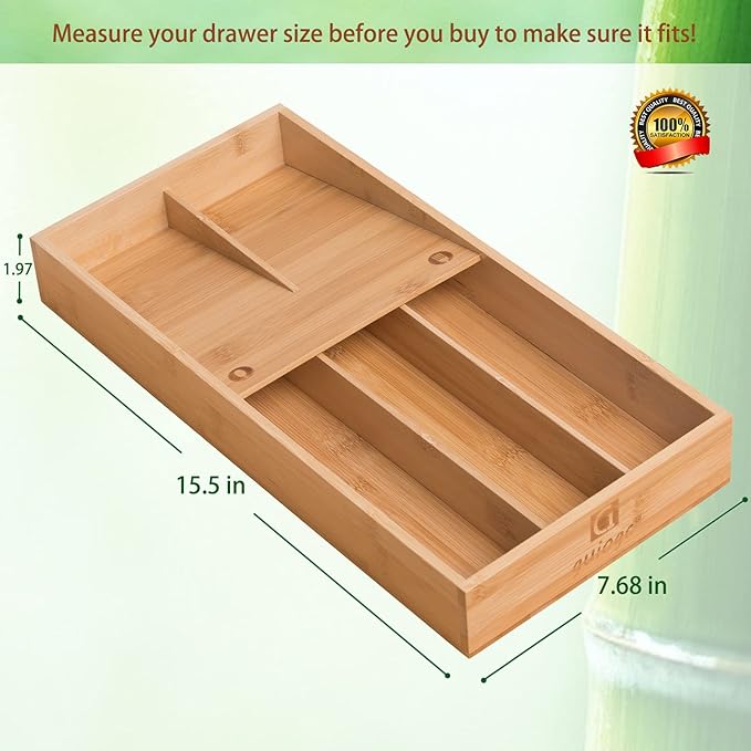Bamboo Silverware Organizer, Kitchen Silverware Drawer Organizer, Utensil Tray Holder, Cutlery Tray for Spoons, Forks, Knives-NeatNest