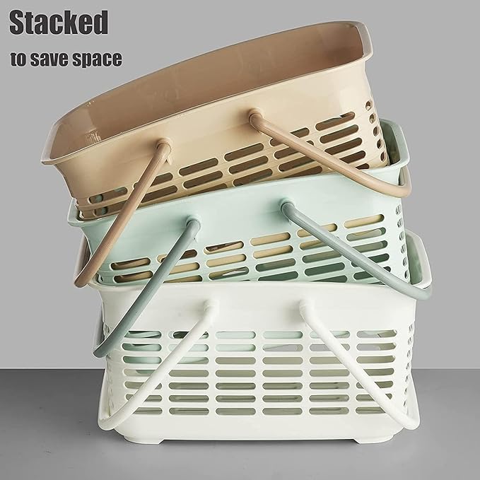 ALINK Plastic Shower Caddy Basket with Handle, Portable Organizer Storage Basket for College Dorm, Bathroom, Kitchen - Pink