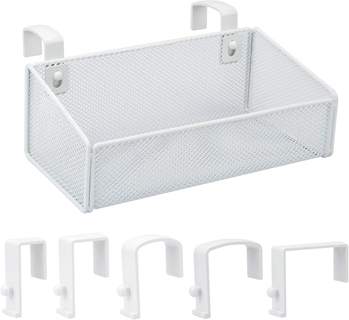 Bedside Caddy Hanging Storage Basket Beside Shelf Metal Organizer for Collage Dorm Bunk Bed,Hospital Bed,Baby Bed - Bedroom Essentials for Magazine,Remote Control,Phone,Drinks (White)-NeatNest