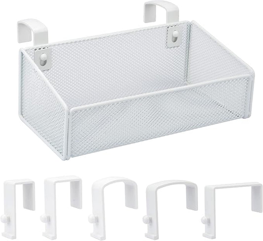 Bedside Caddy Hanging Storage Basket Beside Shelf Metal Organizer for Collage Dorm Bunk Bed,Hospital Bed,Baby Bed - Bedroom Essentials for Magazine,Remote Control,Phone,Drinks (White)-NeatNest