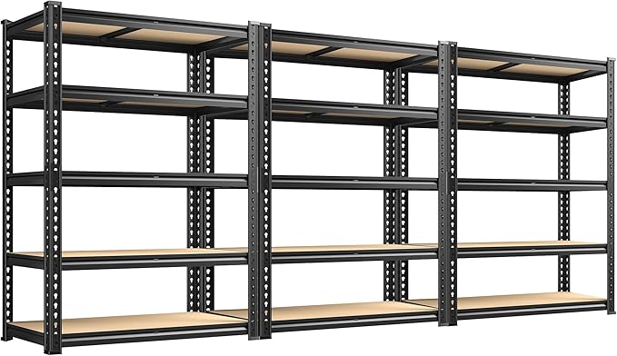 72.12" H Garage Shelving, Storage Shelves Load 2100LBS, 5-Tier Adjustable Shelving Unit with Thickened Wooden Boards for Multiple Scenarios, 72.12" H x 35.55" W x 11.85" D, Black, 3 Pack-NeatNest