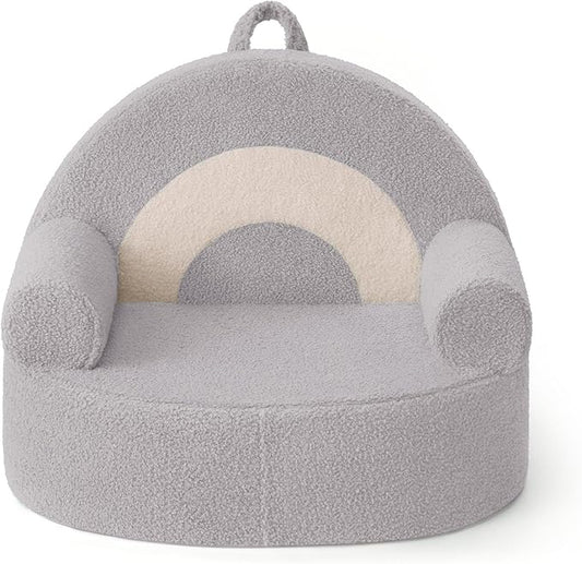 Blissful Diary Toddler Chair Comfy, Foam Kids Chair with Soft Teddy Plush, Toddler Reading Armchair for 1 2 3+ Year Old Girls Boys Baby Birthday Gift, Light Gray Arclet-NeatNest