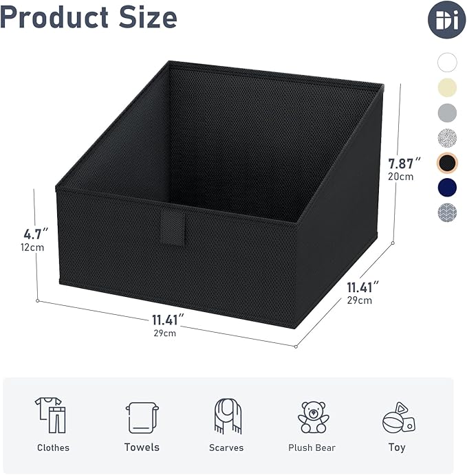 DIMJ Trapezoid Storage Bins for closet shelves, Closet Organzier Bins with Handle, Foldable Closet Storage Bins Basket, Closet Organizers and Storage for Toys, Books, 6 Packs, Black-NeatNest