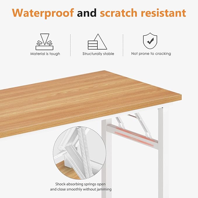 DlandHome Large Computer Desk, Folding Desk, Decent and Steady Home Office Desk/Workstation/Table 54.3inch Teak White-NeatNest