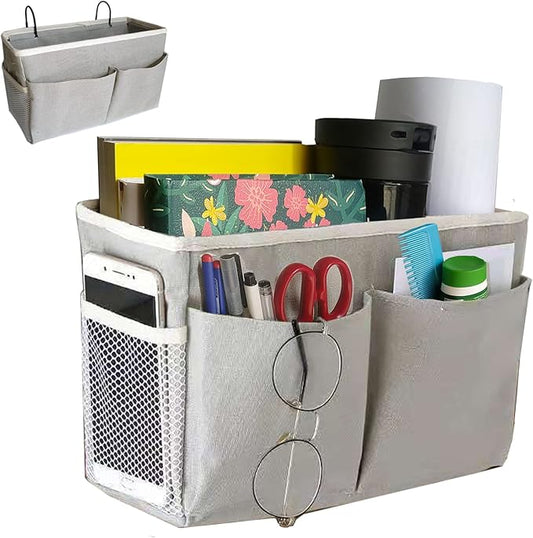 Bedside Caddy, Bedside Hanging Storage Organizer for College Dorm Bed, Bunk and Hospital Beds, Can be Placed Books, Phones,Keys, Glasses,Magazine Holder (Grey, 1)-NeatNest