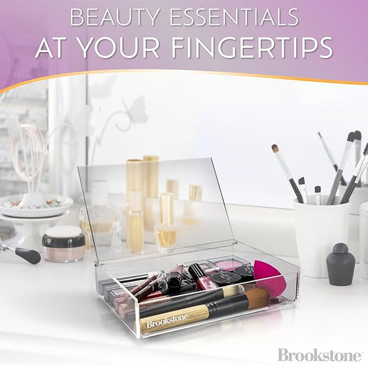 BROOKSTONE [2 PACK Makeup Organizer Acrylic Storage with Lid, Clear Plastic Display Box, Two Piece Cosmetic Case Measuring 7.75” x 5.25” x 1.8…-NeatNest